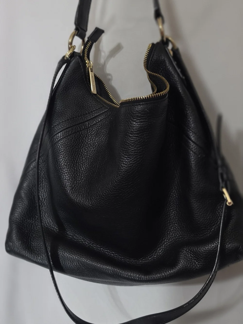 Michael Kors Black Pebbled Leather Slouch Hobo with Gold Hardware
